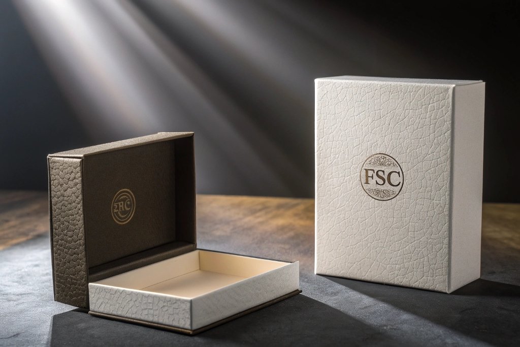 Luxury textured rigid box with FSC logo