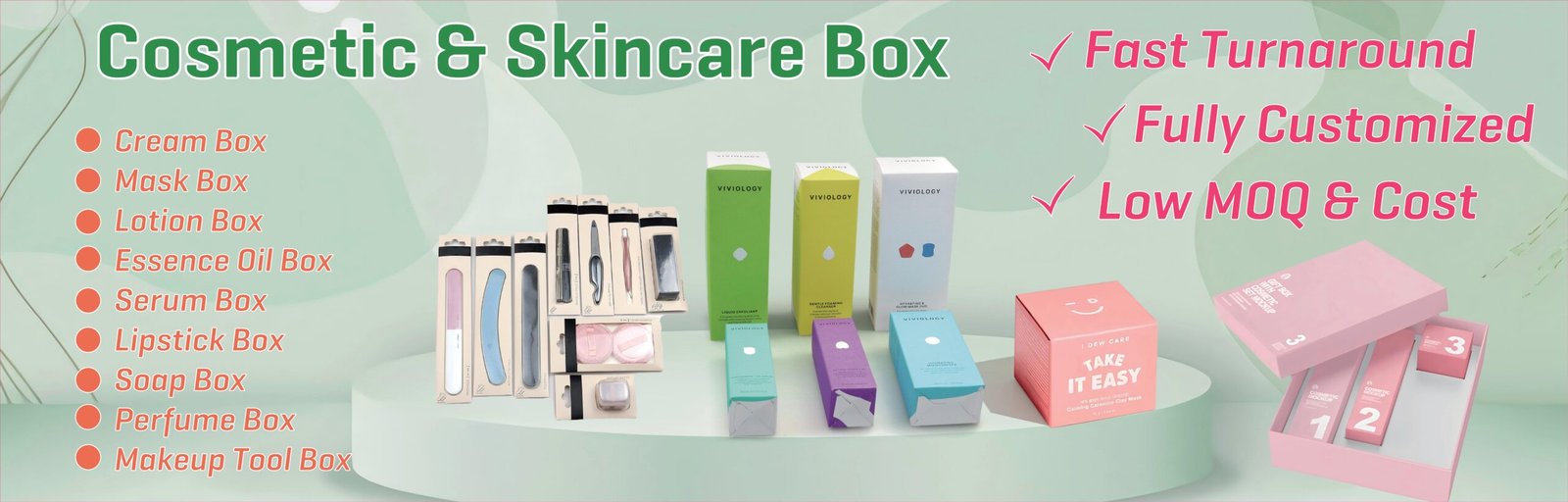 Collection of product-specific cosmetic boxes