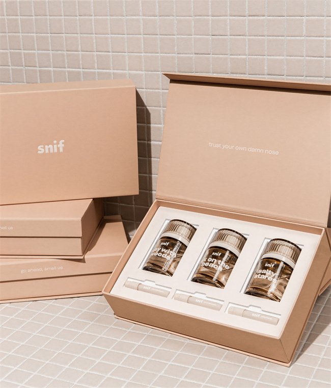 Cosmetic box with foam insert and gold foil printing