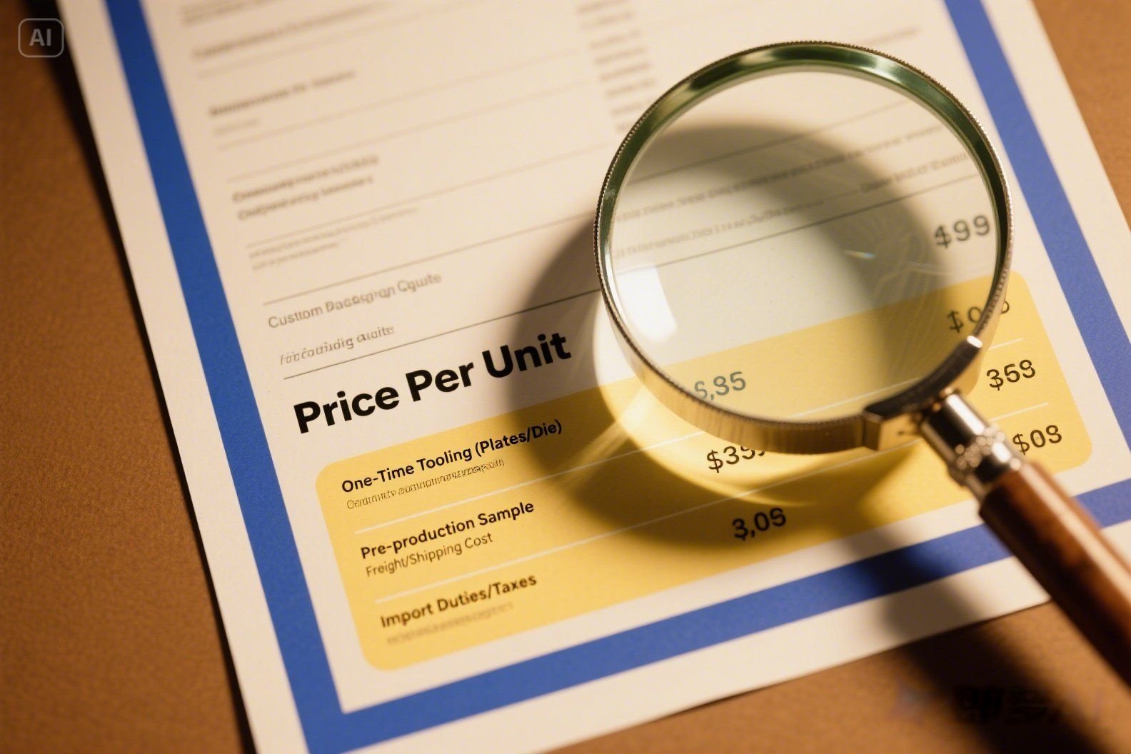 Analyzing custom packaging quote: price per unit, tooling, sample, duties by Finer Packaging.