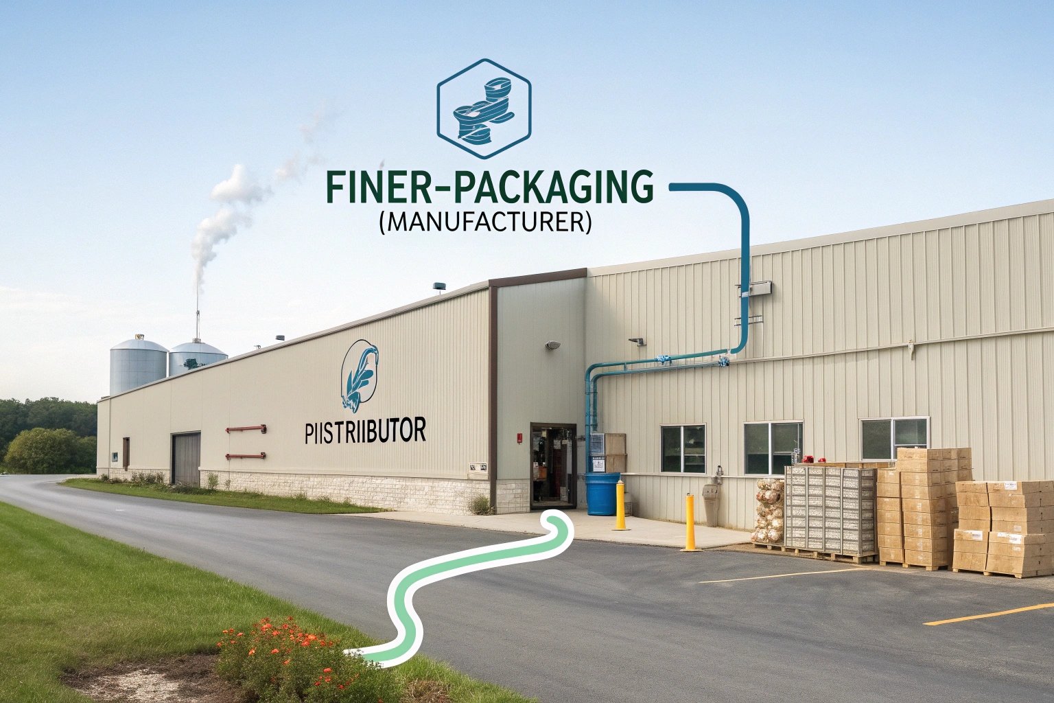 Finer Packaging factory building, highlighting their role as a direct B2B manufacturer.