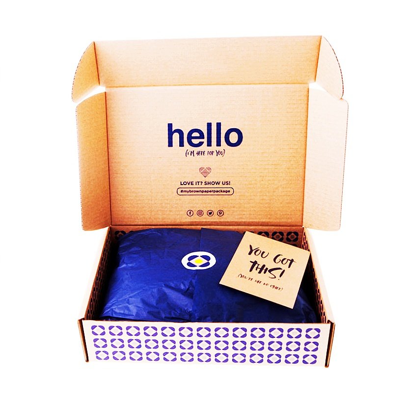 Custom printed corrugated mailer box with inside printing and pattern by Finer Packaging.