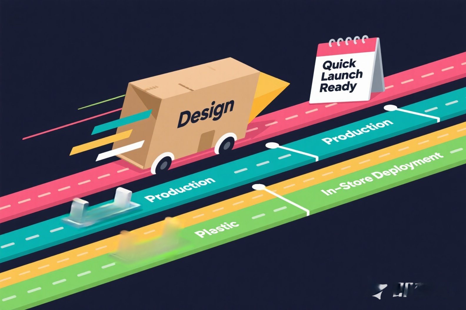 Finer Packaging's rapid custom packaging timeline: design, production, in-store deployment.