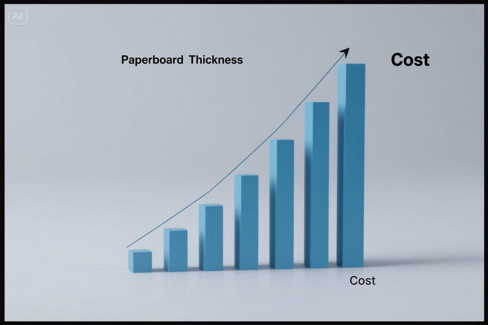 Graph showing cost increasing with paperboard thickness