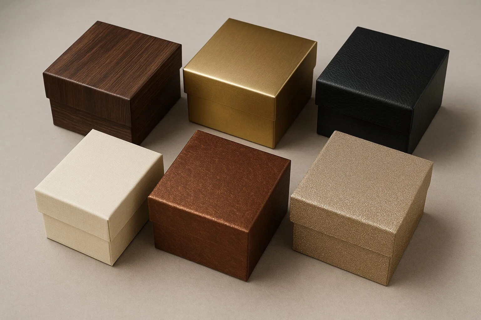 Collection of specialty boxes with different textures and finishes