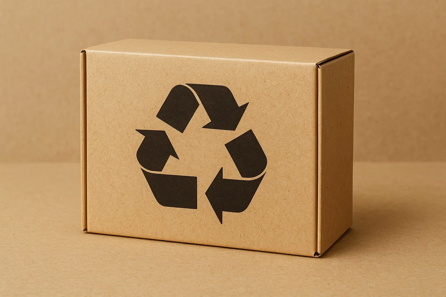 Recyclable Kraft Box A custom box with clear recycling symbols and made from natural-looking kraft paper