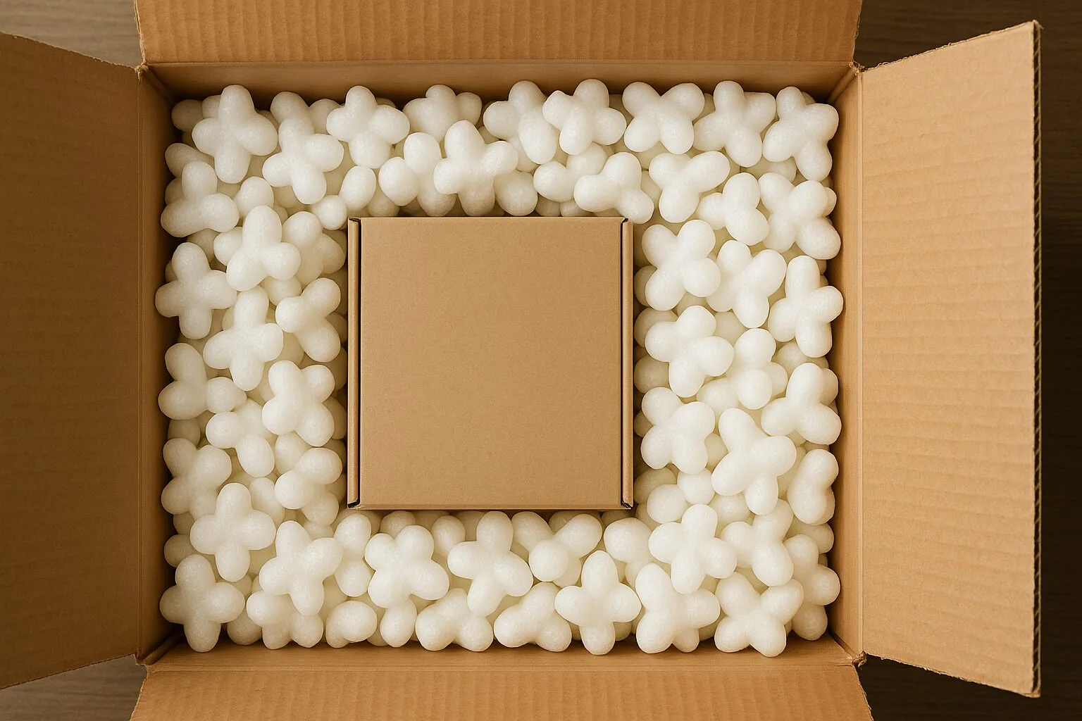 Secure Shipping A well-packed box with cushioning material surrounding a product