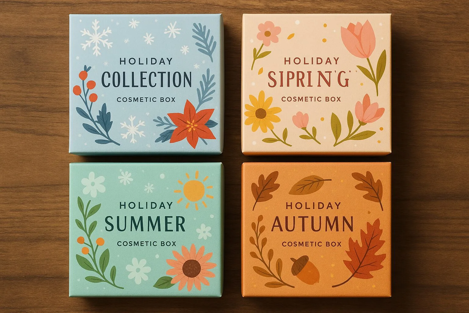Seasonal cosmetic boxes for a holiday collection