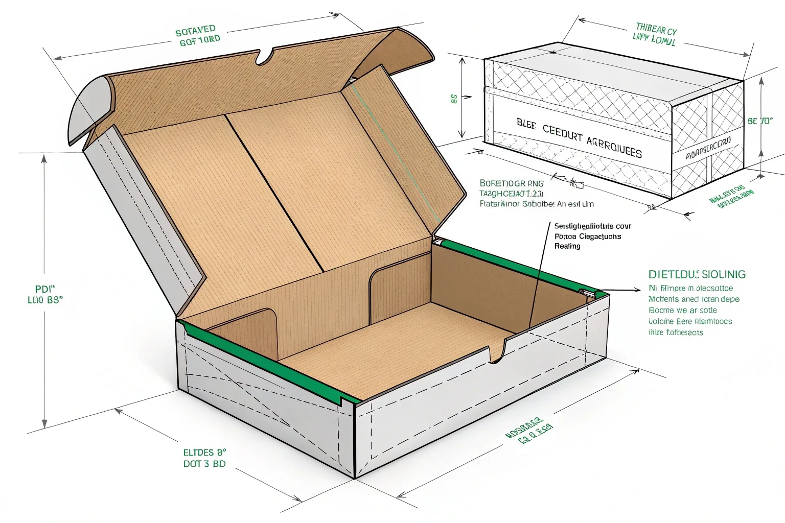 A computer-aided design (CAD) of a box being optimized for material usage