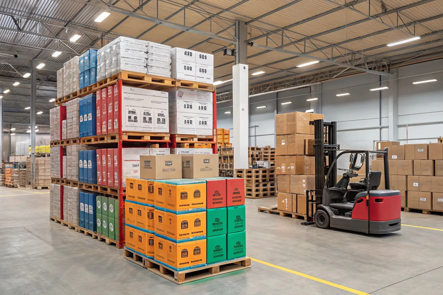 A warehouse showing various packaged products ready for shipment