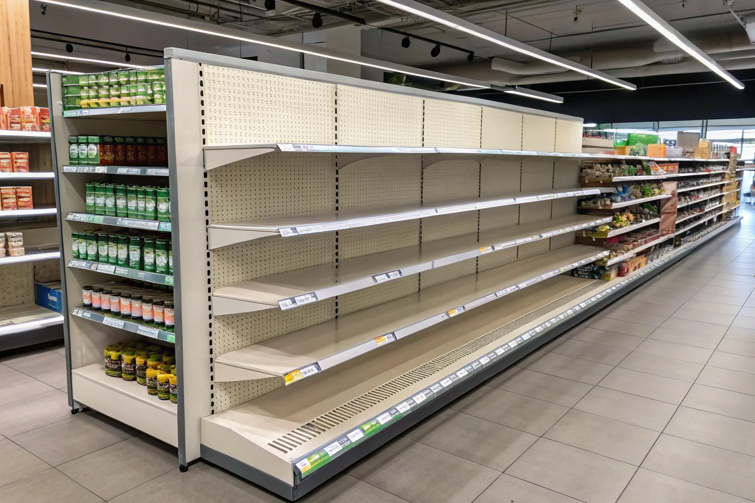 An empty shelf in a retail store where a product should be displayed.