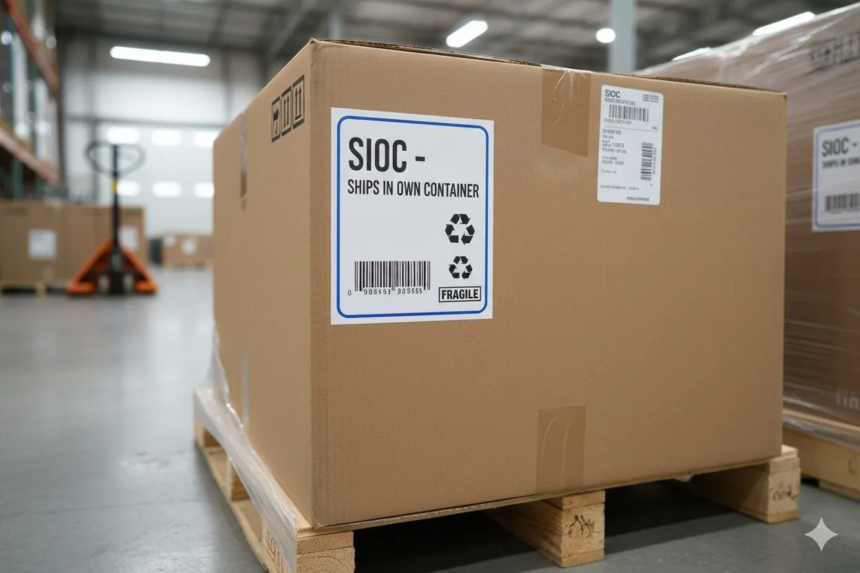 Product with SIOC label ready for shipping