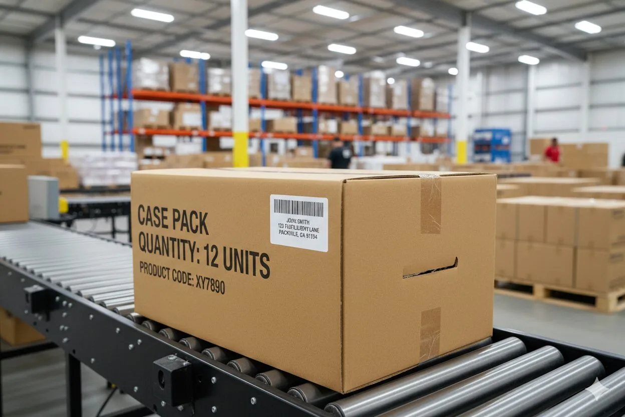 Wholesale Shipping Carton Example of a correctly formatted expiration date label and a case-packed box