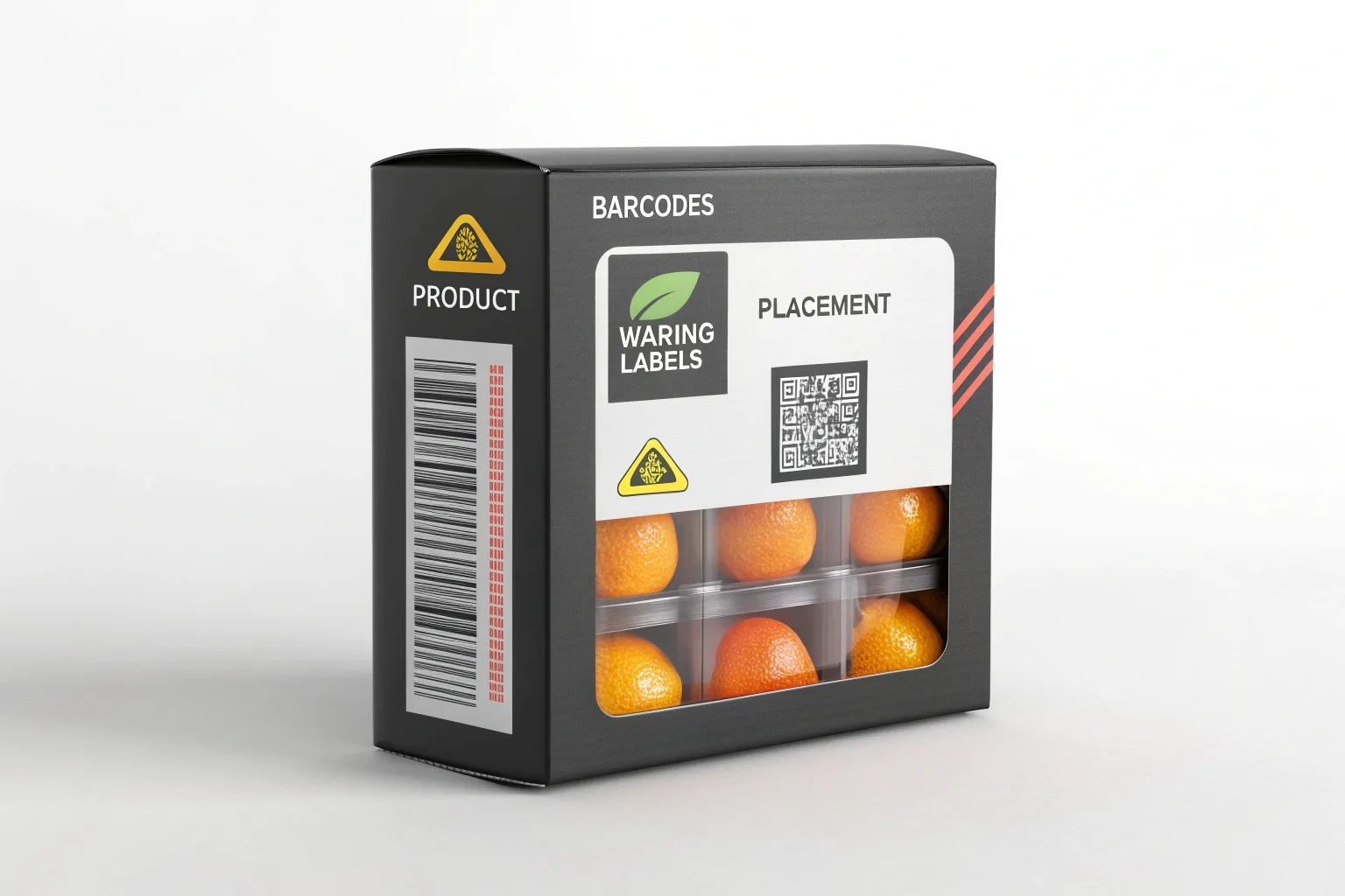 Packaging design showing placement of barcodes and warnings