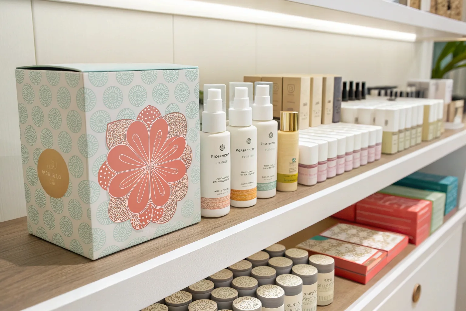 Skincare shelf showing one box standing out